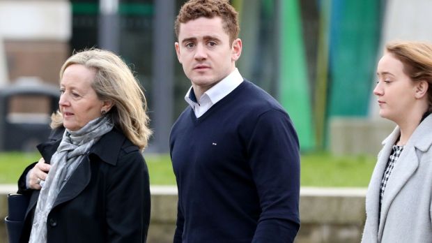 Ulster and Ireland rugby player Paddy Jackson arrives at court in Belfast on Monday. Photograph: Paul Faith/AFP/Getty Images.