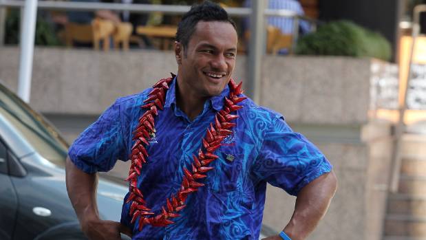 Former Samoa midfielder Eliota Fuimaono-Sapolu attends an IRB hearing at the 2011 Rugby World Cup.