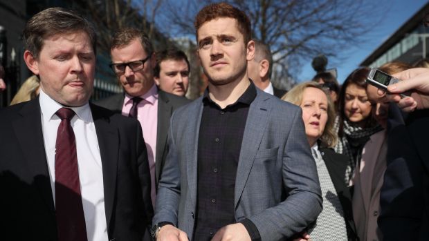 Ireland and Ulster rugby player Paddy Jackson leaving Belfast Crown Court. Photogtraph: Brian Lawless/PA Wire