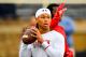 LUBBOCK, TX - SEPTEMBER 30: Jett Duffey #7 of the Texas Tech Red Raiders on the field warming up before the game between the Texas Tech Red Raiders and the Oklahoma State Cowboys on September 30, 2017 at Jones AT&T Stadium in Lubbock, Texas. Oklahoma State won the game 41-34. (Photo by John Weast/Getty Images)