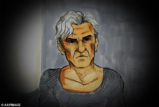 A court sketch of former AFL player and coach Dean Laidley during a bail hearing at Melbourne Magistrates Court on Monday