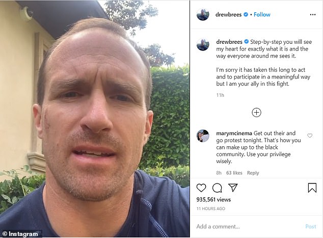 Drew Brees posted a video on Instagram to apologize again for his comments about protests