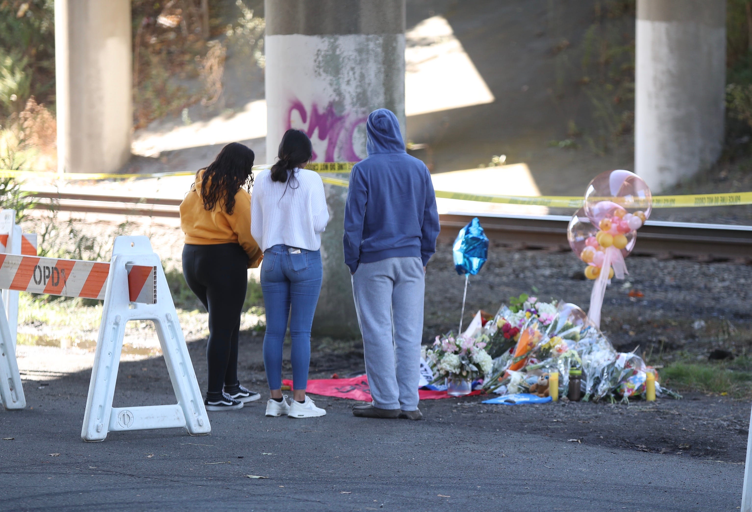 Students visit the memorial scene in Pearl River Oct. 15, 2019, at the site of the fatal crash that killed Altin Nezaj and 15-year-old Brooklyn resident Saniha Cekic and injured Pearl River senior Aisha Radoncic, of Orangeburg, who was driving the car. 